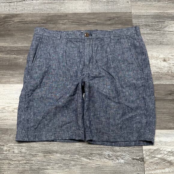 Brooks Brothers Red Fleece Blue Tan Mens 36 Flat Front Linen Chino Shorts EUC - Picture 1 of 10